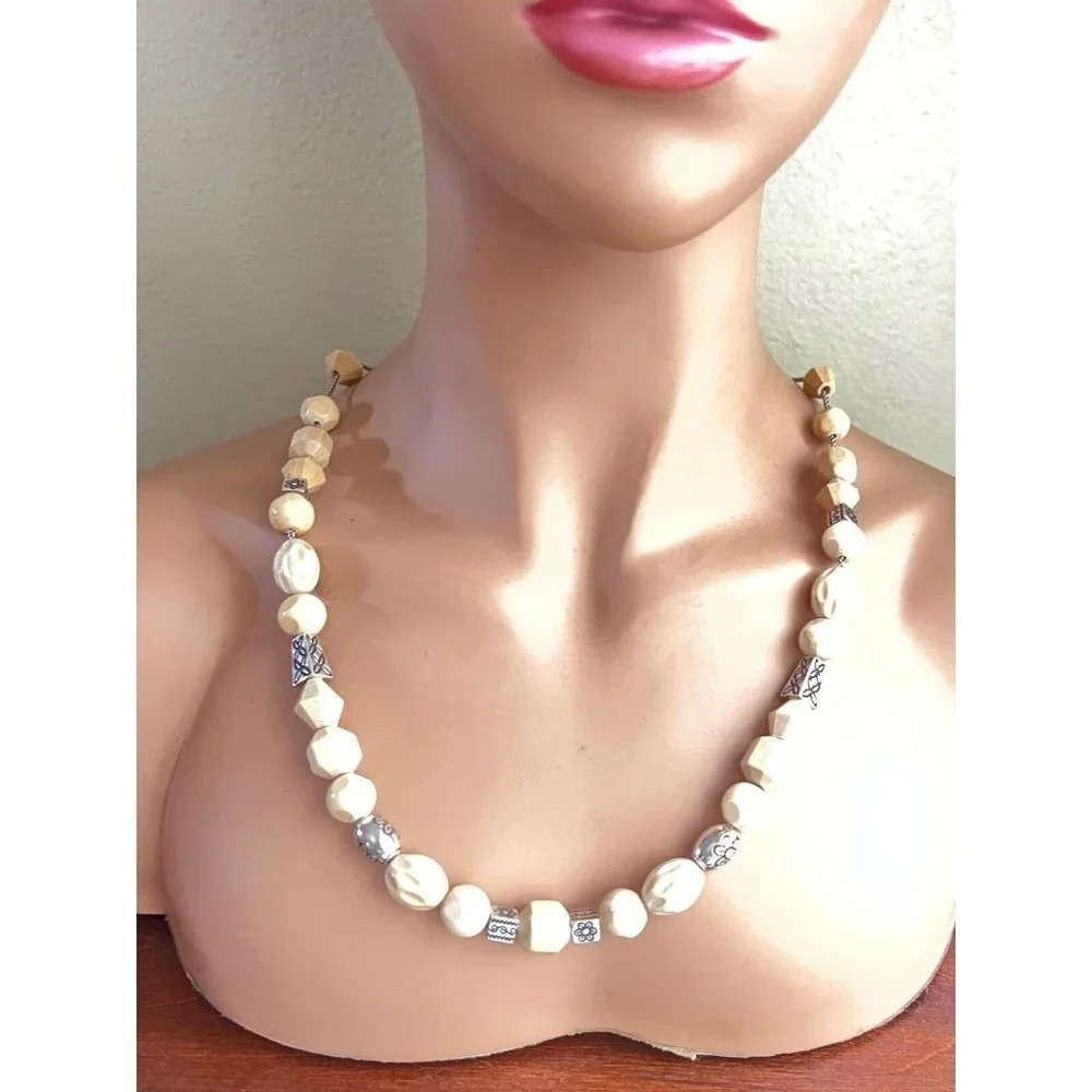 BRIGHTON BEAD CHARM LONG SILVER NECKLACE